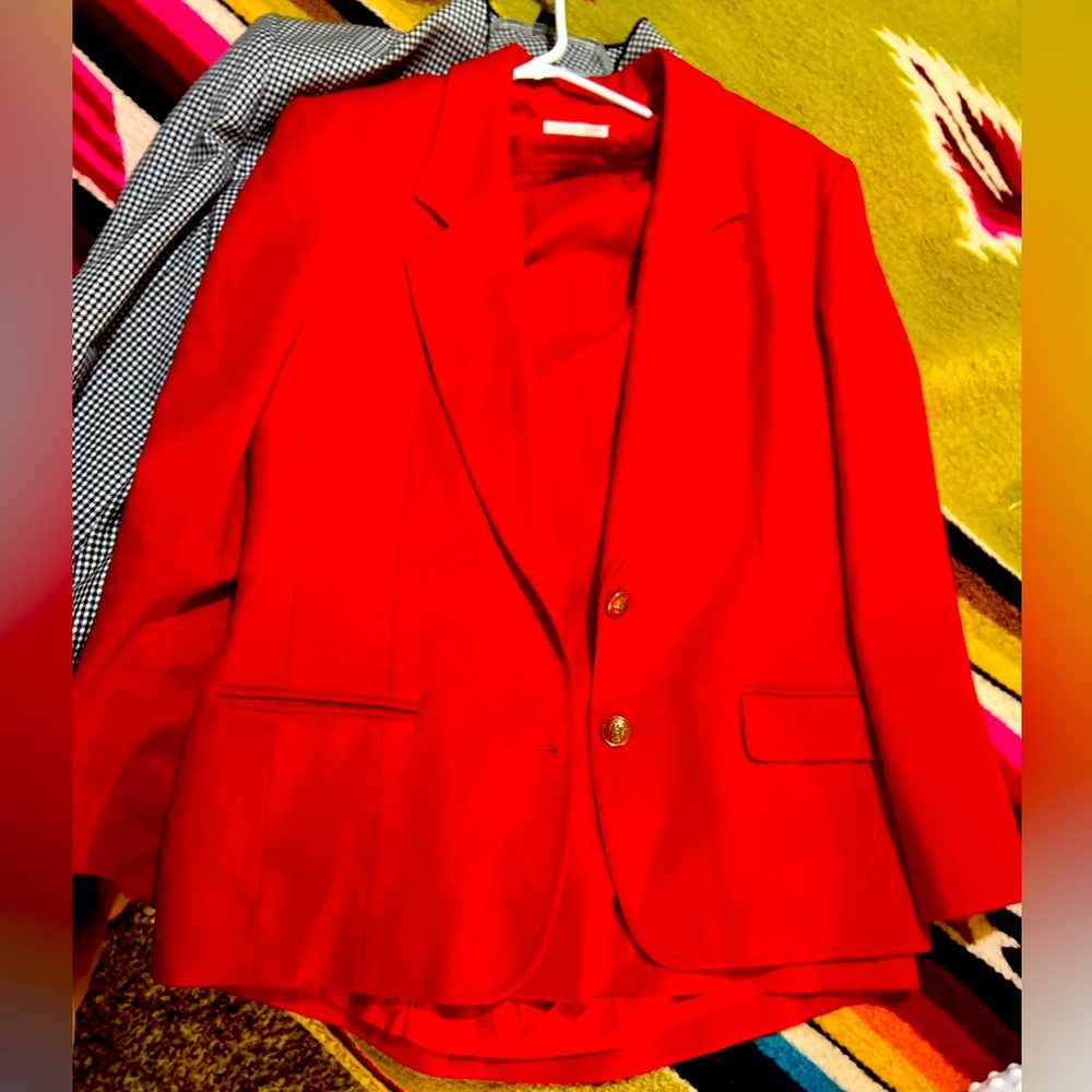 Classic Red Blazer Pendleton wool suit skirt
